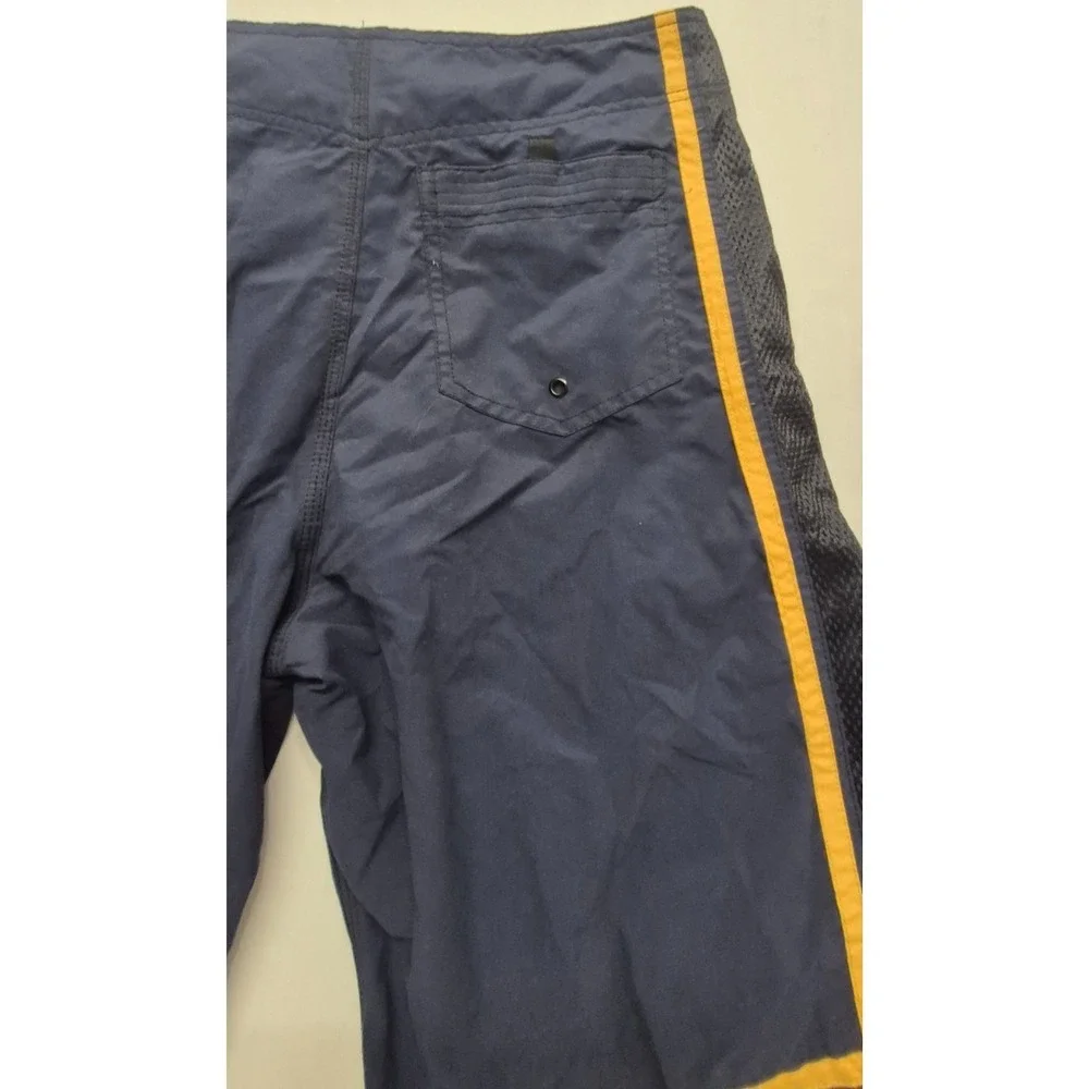 NWT Burnside men's‎ navy blue/black/yellow board shorts sz. 32 drawstring